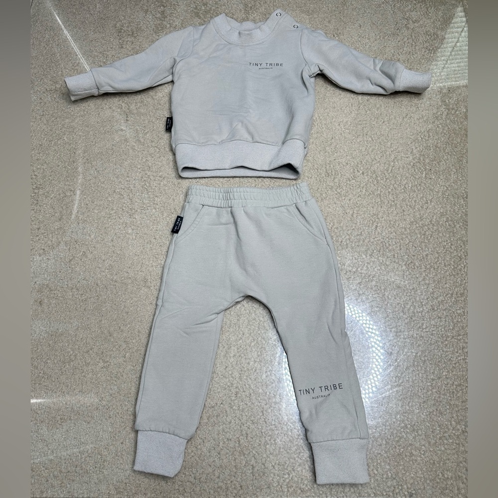 TINY TRIBE AUSTRALIA CORE GREY INFANT TODDLER JOGGER SET 12-18 MOS